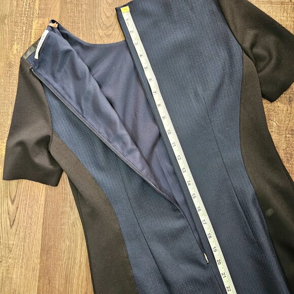 Elie Tahari Colorblock Sheath Fitted Dress with Leather Detail US 6 Navy & Black - Picture 5 of 10